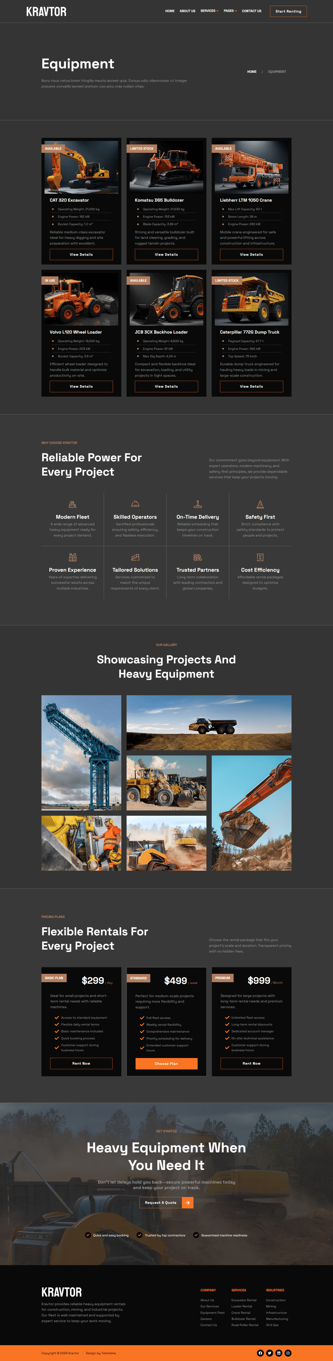 Kravtor Contractor Heavy Equipment Rental Website Elementor Template